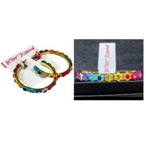BETSEY JOHNSON SET 3D Rainbow Flower Blossom Hoop Earrings & Bracelet NEW NWT